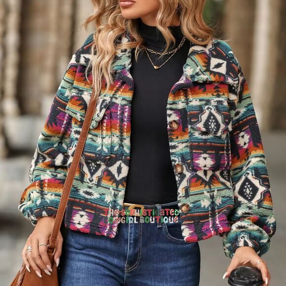 THE BONNIE AZTEC PRINT TEDDY JACKET NEW IN PACKAGE - Picture 3 of 5